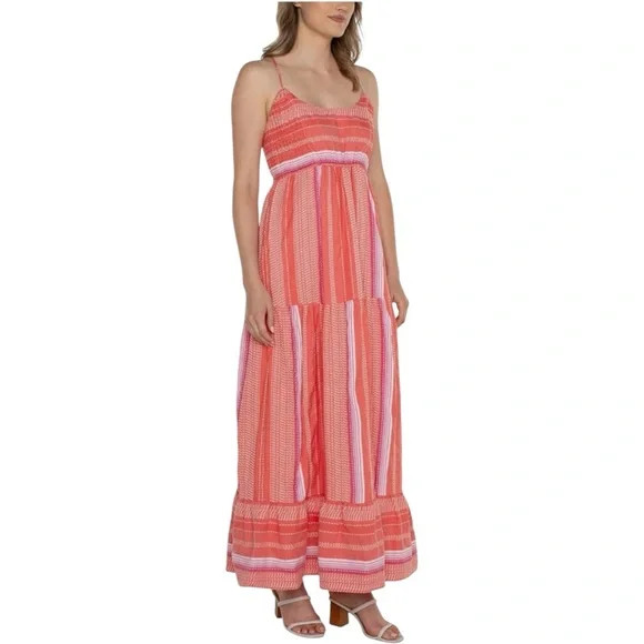 chinese dress ladies Liverpool Los Angeles Women's Sleeveless Tiered Maxi Dress with Adjustable  Waist, Lavender Multistripe, X-Small at Amazon Women's Clothing store main image 1